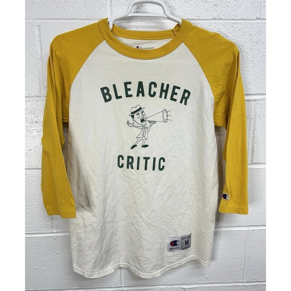 Champion Baseball Tee Yellow White Bleacher Critic Raglan / Men's Medium - Picture 1 of 6